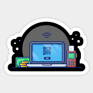 Laptop With Electronic Data Capture, receipt, And stack Money Cartoon Sticker